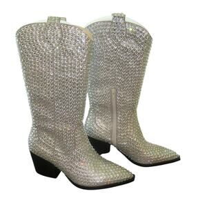 Betsey Johnson Silver Boots Rhinestones